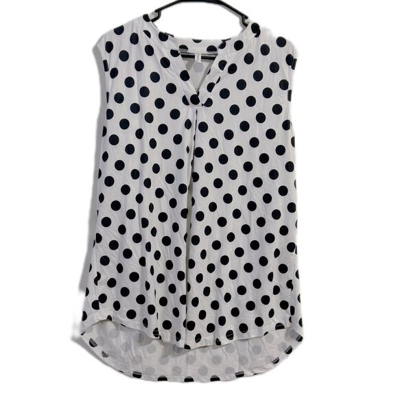 White Blouse with Black Polka Dots and Mandarin Collar - Picture 1 of 6